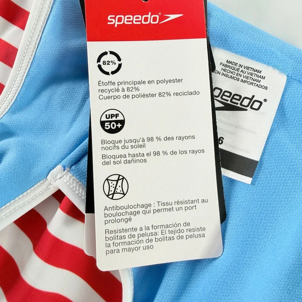 Speedo Girls One Piece Patriotic Stripe Blocked Swimsuit‎ True Cobalt Size 16